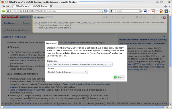 Installing the MEM 3.0 Service Manager - Step 15: Choose timezone and the locale