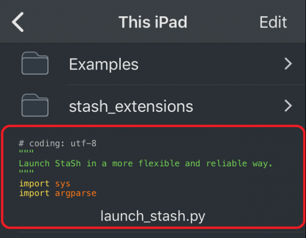 Open the launch_stash.py Script in This iPad
